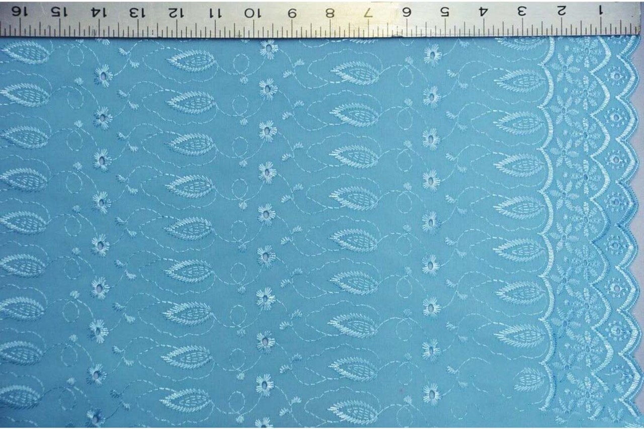 Polyester Cotton Eyelet Embroidery Fabric Double Sided Scallop Border Soft Lightweight 45 Inch Wide